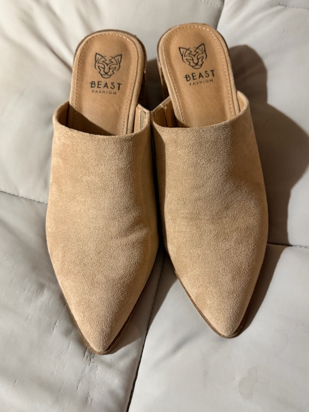 BEAST FASHION Tan Pointed-Toe Suede Slip-On Mules